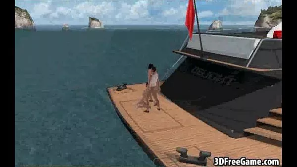 sexy 3d cartoon babe getting double teamed on a boat