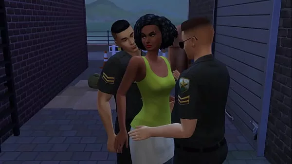 ebony barmaid entertaining two cops at the back alley promo the sims 3d hentai